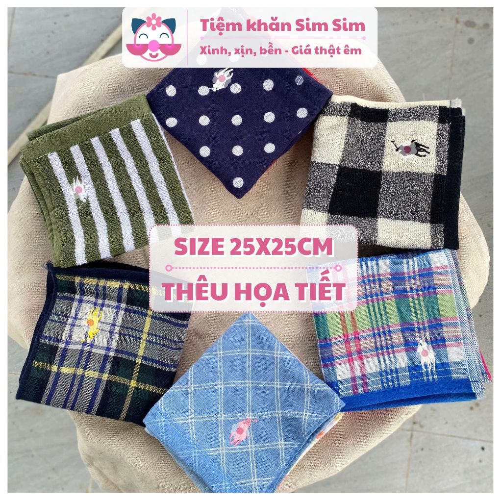 Combo 2 khăn tay 25x25cm hàng xuất dư 100% cotton siêu xinh