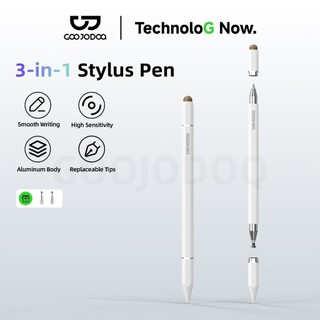 Bút Cảm Ứng 3 Trong 1 GOOJODOQ Đầu Đĩa, Đầu Sợi, Bút Bi Không Cần Sạc, Vỏ Nhôm Cao Cấp