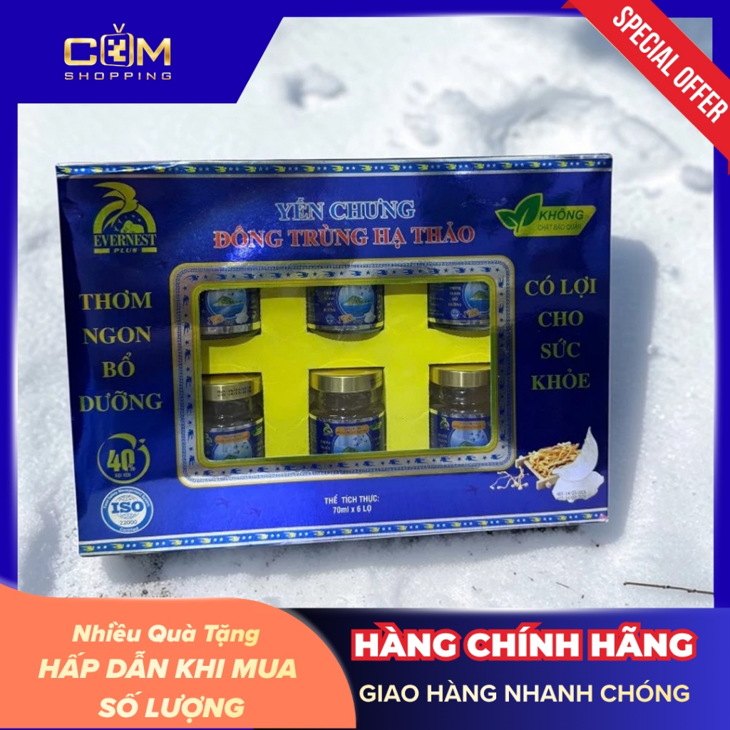EVERNEST METALIZE - Tổ Yến Chưng Đông Trùng Hạ Thảo 40% (Hộp 6 Lọ 70ml) - Thơm Ngon Bổ Dưỡng