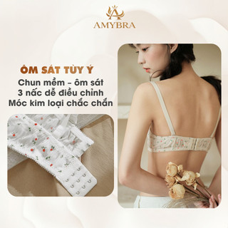Áo Ngực Không Gọng Mút Mỏng Nâng Đỡ Nhẹ Nhàng, Áo Lót Cotton Mềm Mại Hoạ Tiết Dễ Thương AMYBRA A739