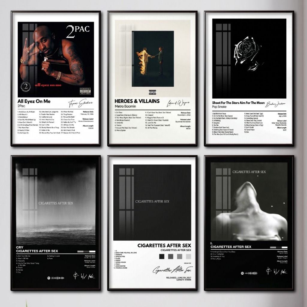 (Part 3) Tổng Hợp Poster Album Âm Nhạc Quốc Tế Nổi Tiếng Tráng Gương Khung Composite Decor Treo Tường