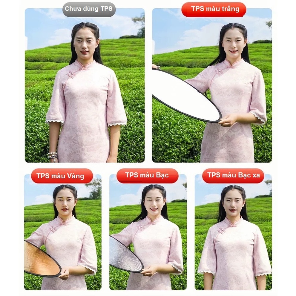 Tấm hắt sáng / Tấm tán sáng tròn — Kích thước 30/60cm — Thiết kế 2-trong-1 (Vàng/Bạc) — Tăng cường hiệu ứng ánh sáng tro