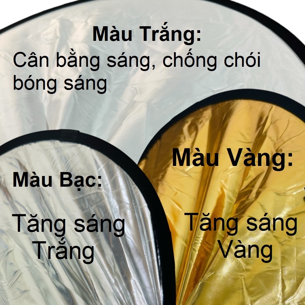 Tấm hắt sáng / Tấm tán sáng tròn — Kích thước 30/60cm — Thiết kế 2-trong-1 (Vàng/Bạc) — Tăng cường hiệu ứng ánh sáng tro