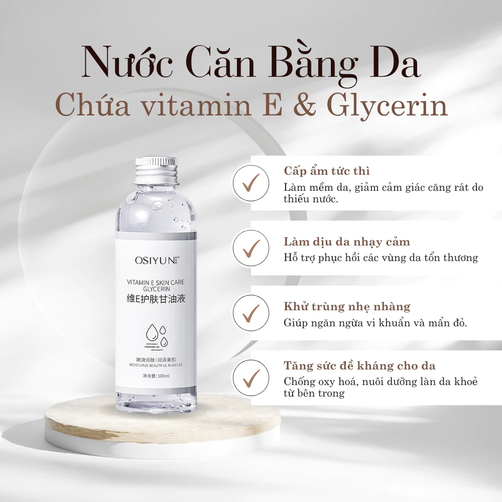 Toner Vitamin E & Glycerin 100ml – Cấp Ẩm, Làm Dịu Da, Cân Bằng Da, Hỗ Trợ Phục Hồi Sau Nắng