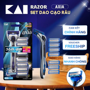 Set dao cạo râu Nhật Bản cao cấp KAI Axia 5 lớp lưỡi (1 thân và 9 đầu lưỡi/gói) AXIA AX-9BS, GA0061