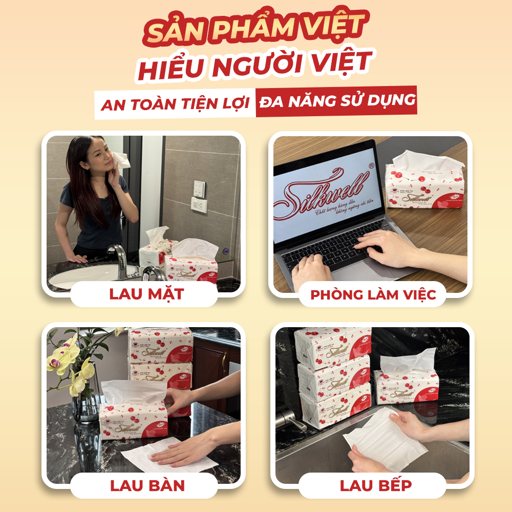 [HỎA TỐC] Giấy Ăn Rút Lụa Silkwell Thùng 36 Gói Cherry Rút 280 Tờ/2 Lớp -  Dai Mềm Mịn, Không Bụi