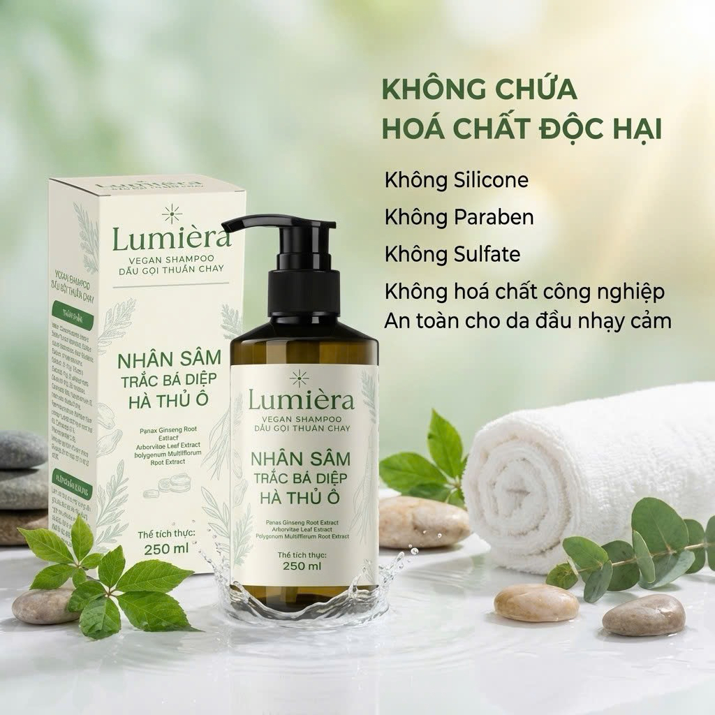 [ Lumièra ] Dầu Gội Thuần Chay Trắc Bách Diệp Không Silicone, Sạch Da Đầu, Giảm Rụng Tóc, 250ml