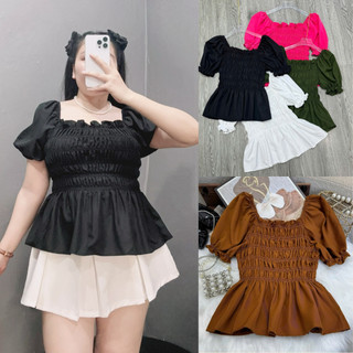 Áo Sơ Mi Bigsize Nữ tay phồng nhún bèo cách điệu chất vải lụa chéo mềm mại phong cách trẻ trung năng động -SM33