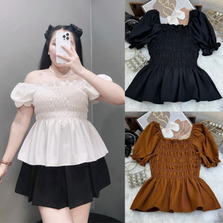 Áo Sơ Mi Bigsize Nữ tay phồng nhún bèo cách điệu chất vải lụa chéo mềm mại phong cách trẻ trung năng động -SM33