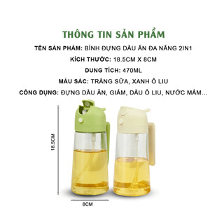 Bình Xịt Dầu Ăn 2in1,Đựng Dầu, Giấm, Nước Mắm Không Nhỏ Giọt, Không Rò Rỉ, Dễ Vệ Sinh Có Quai Cầm
