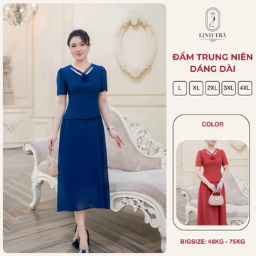 Đầm Trung Niên Đẹp Linh Trà, Váy Trung Niên Thanh Lịch Sang Chảnh, Váy Xinh Cho Mẹ (TM3192)