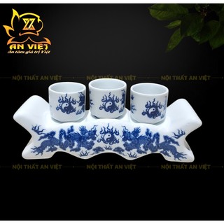 Bộ Thờ Cúng Men Xanh Lam Bát Tràng - Bình Hoa - Lư Hương - Đĩa - Áng - ML2601
