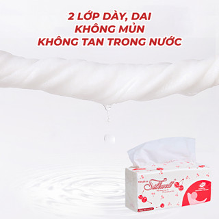 Combo 36 gói khăn giấy Silkwell Cherry đỏ 280 tờ, giấy ăn 2 lớp siêu dai không mủn không bụi giấy