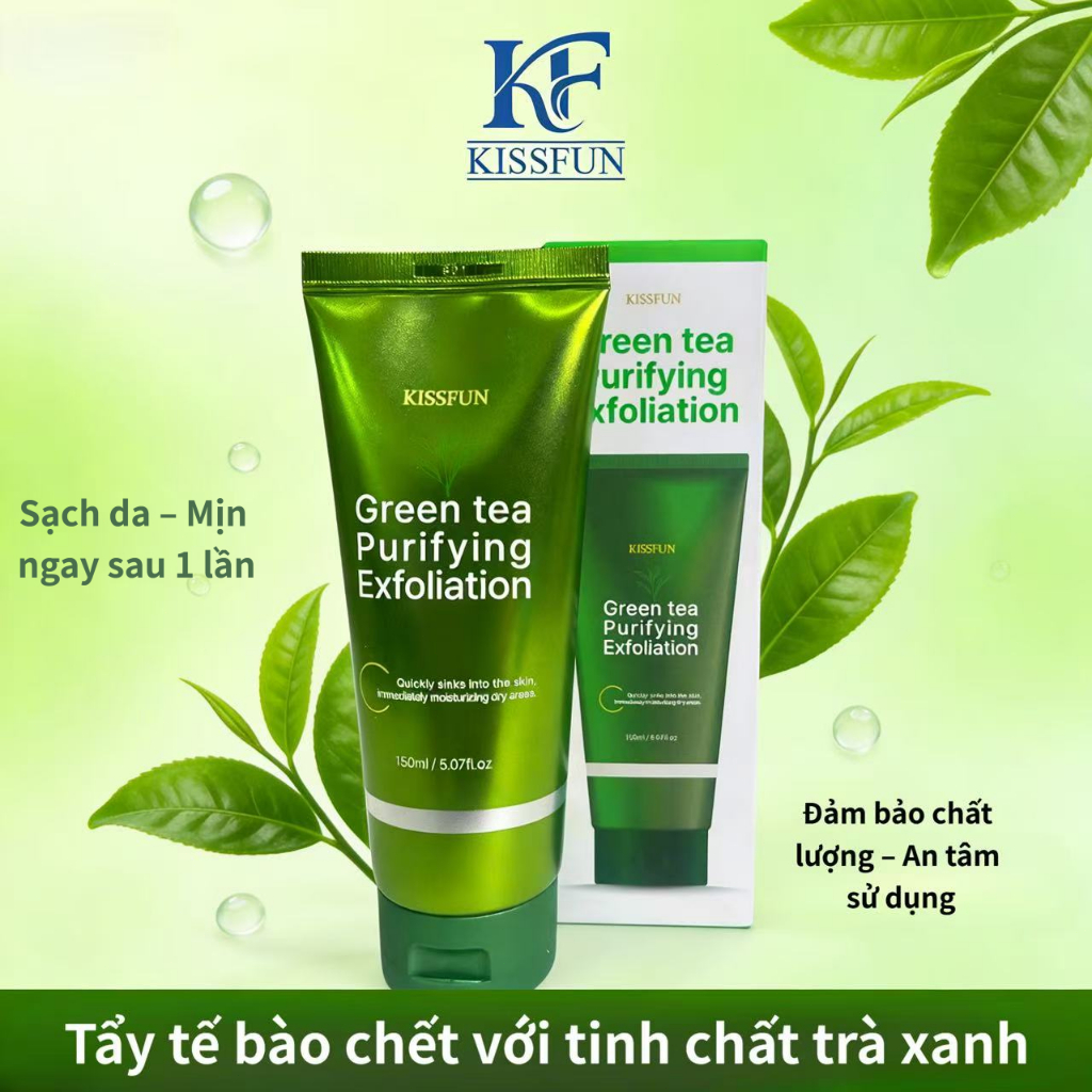 Gel tẩy tế bào chết trà xanh KISSFUN 150ml | Làm sạch sâu - Dịu nhẹ không kích ứng