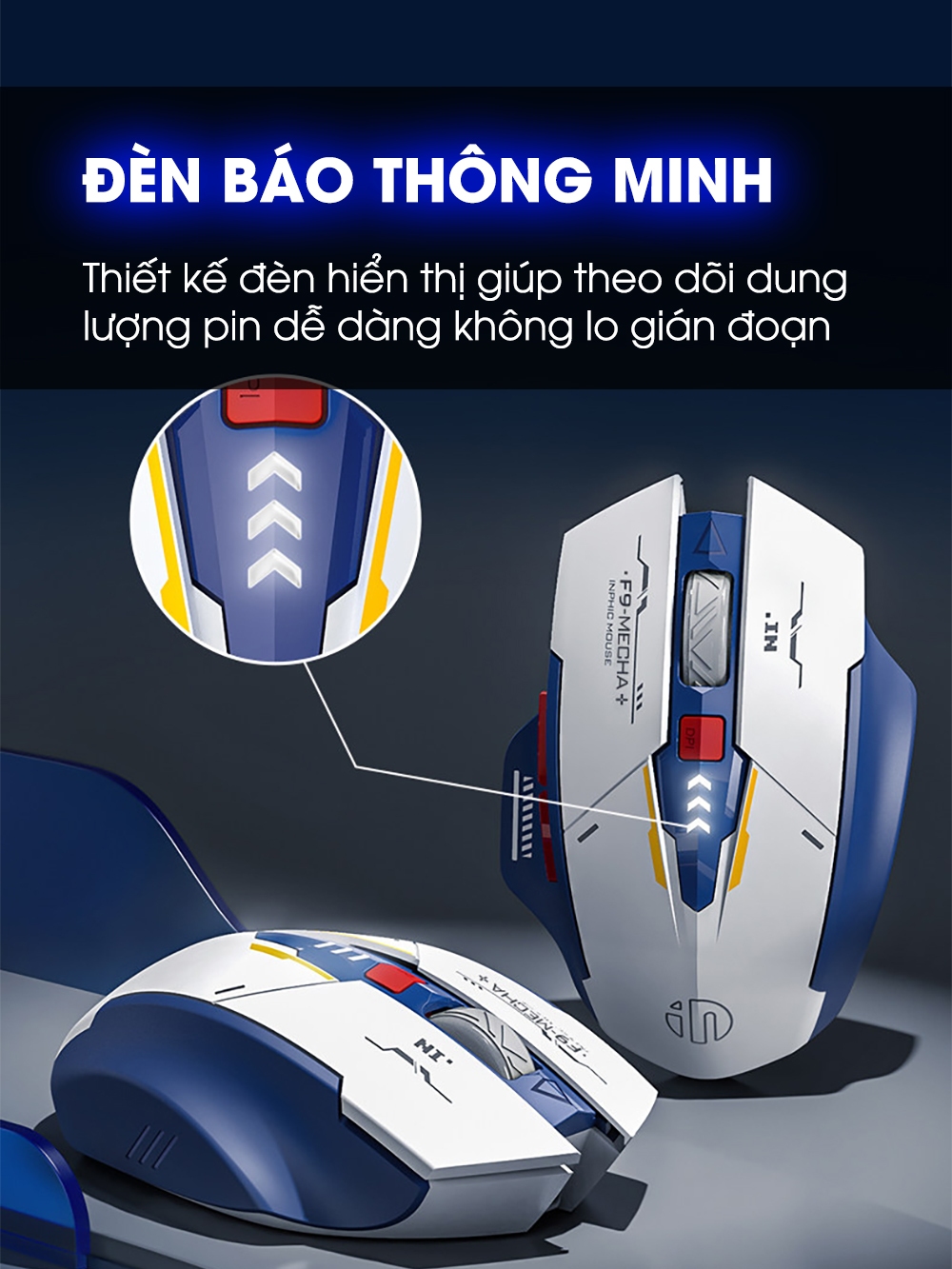 Chuột gaming không dây bluetooth SIDOTECH INPHIC F9 gundam V2 sạc pin 3 mode công thái học máy tính - ảnh 7