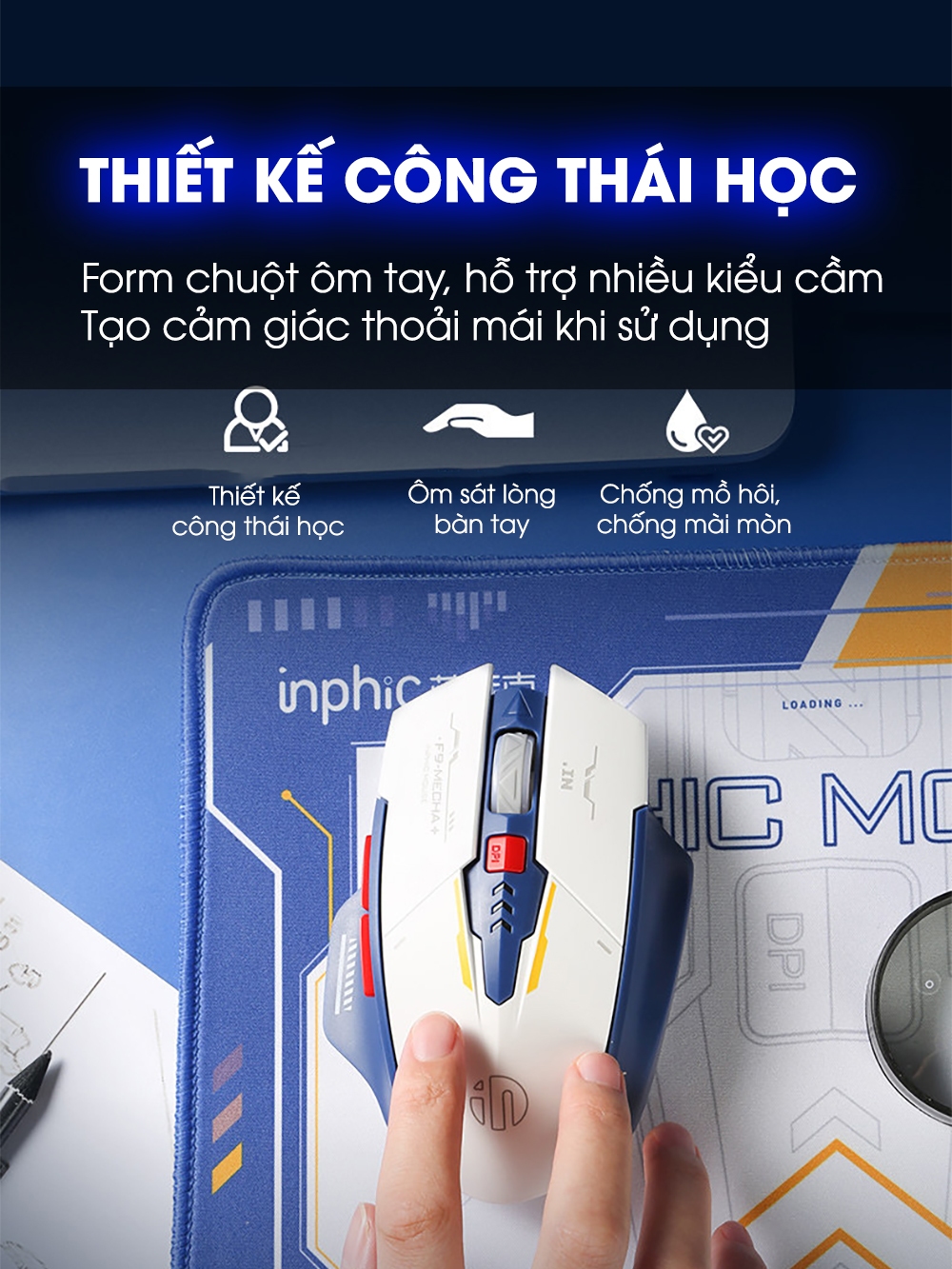 Chuột gaming không dây bluetooth SIDOTECH INPHIC F9 gundam V2 sạc pin 3 mode công thái học máy tính - ảnh 4
