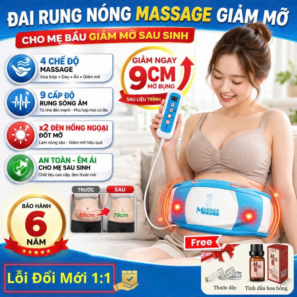 Đai Massage Giảm Mỡ Bụng Dưới Sau Sinh, Máy Massage Làm Thon Gọn Cơ Thể Cho Mẹ Bỉm Giảm Ngay 5-6cm Chỉ Sau 20 Ngày