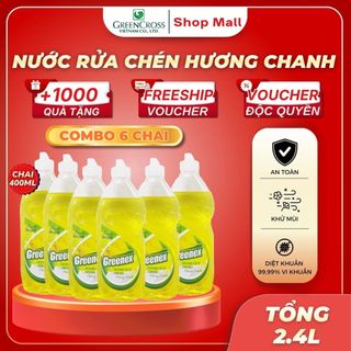 Combo 6 Chai Nước Rửa Chén Greenex 400g Hương Chanh – Sạch Dầu Mỡ Hiệu Quả, Dịu Nhẹ Da Tay