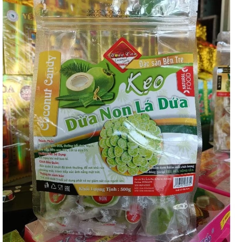 Kẹo dừa non lá dứa  Hồng Vân (500g)  - đặc sản Bến Tre