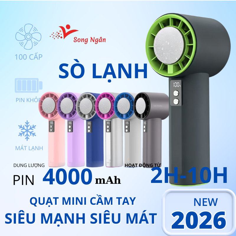 Quạt cầm tay GFS006 có sò lạnh Quạt mini cầm tay 100 cấp độ gió tubor mát lạnh nhỏ gọn di động
