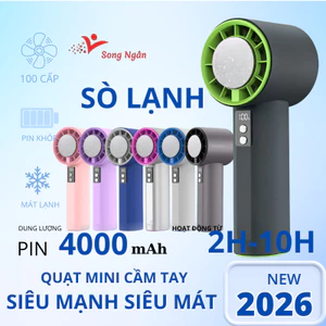 Quạt cầm tay có sò lạnh 100 tốc độ gió có thể điều chỉnh màn hình kỹ thuật số Quạt mini cầm tay