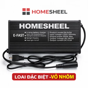 Sạc Pin Xe Điện 48V HOMESHEEL – Sạc Nhanh 5A, Vỏ Nhôm Nguyên Khối, Tản Nhiệt Tốt, Bảo Hành 12 Tháng