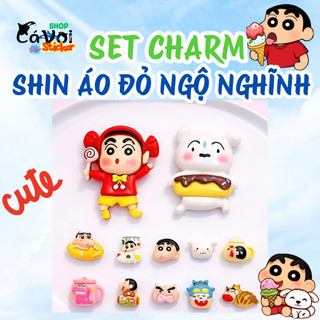 Set charm Shin áo đỏ ngộ nghĩnh- Shin cậu bé bút chì cute ngộ nghĩnh hottrend- Shin cute vô cùng gắn dép dễ thương