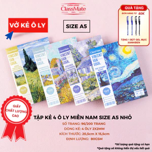 Tập Van Gogh 96/ 200 Trang 4 Ô Ly, Tập Học Sinh Size A5 Nhỏ CLASSMATE 80gsm Không Lem NA5-09-009/20-010