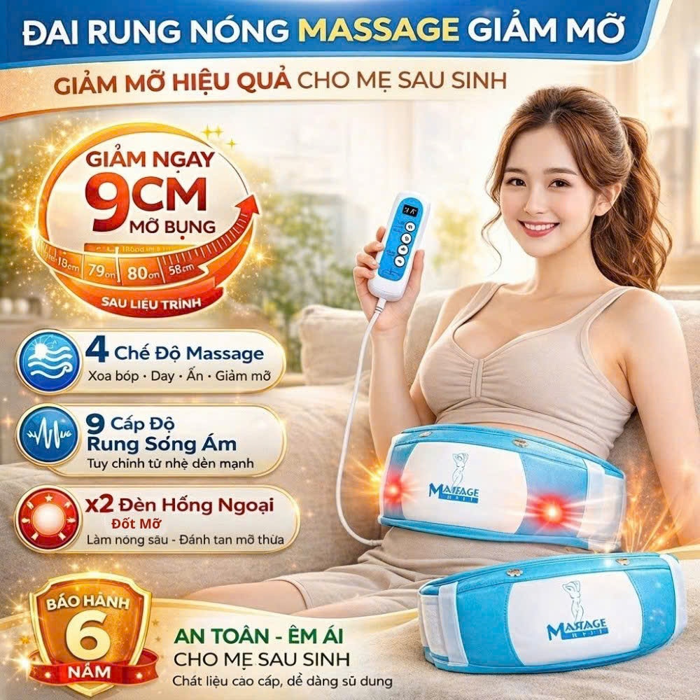 Đai Quấn Nóng Massage Giảm Béo Mỡ Bụng, Máy Mát Xa Rung Lắc Giảm Mỡ Bụng Dưới Sau Sinh sau 20 Ngày