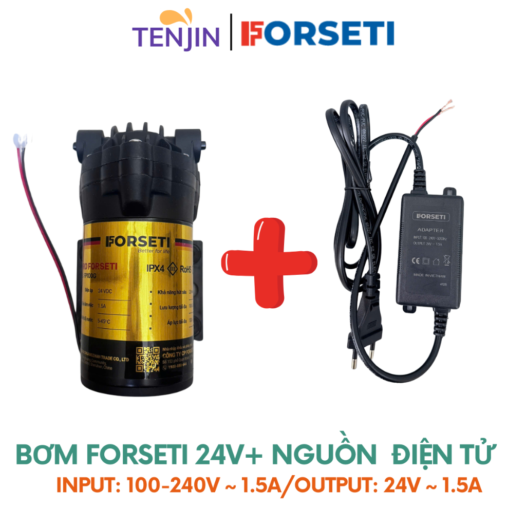 Bơm Tăng Áp Máy Lọc Nước Kèm Nguồn FORSETI 24V - Dùng Thay Thế Cho Bơm Trong Máy Lọc Nước RO