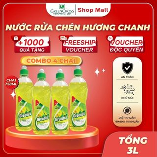 Combo 4 Chai Nước Rửa Chén Greenex 750ml Hương Chanh – Đánh Bay Dầu Mỡ Hiệu Quả