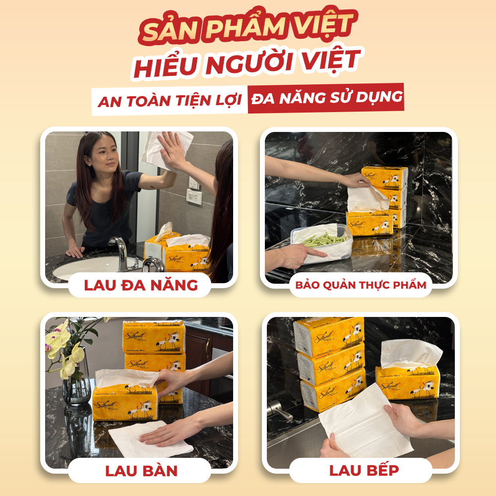 [HỎA TỐC] Khăn Giấy Rút Đa Năng Silkwell Sếu 100 Tờ/Gói/2 Lớp,Giấy Lau Chuyên Dụng Nhà Bếp Thấm Dầu