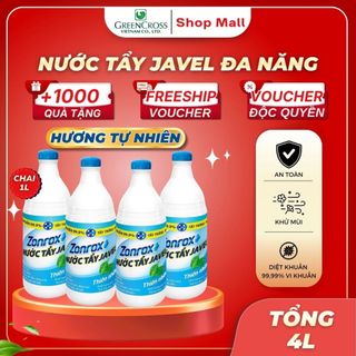 Combo 4 Nước Tẩy Đa Năng ZonRox Javel 1 Lít – Tẩy Trắng Vết Bẩn Hiệu Quả