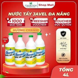 Combo 4 Nước Tẩy Đa Năng ZonRox Javel 1 Lít – Tẩy Trắng Vết Bẩn Hiệu Quả