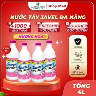 Combo 4 Nước Tẩy Đa Năng ZonRox Javel 1 Lít – Tẩy Trắng Vết Bẩn Hiệu Quả