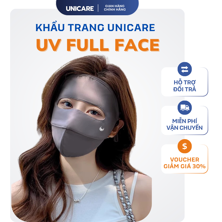 Khẩu Trang Full Face Unicare Chính Hãng, Khẩu Trang Toàn Mặt Chống Tia UV 2 Lớp Có Gọng UPF50+