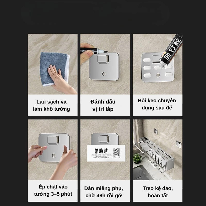 Giá treo đồ nhà bếp Kệ dao kéo treo tường kèm ống đựng đũa thìa thanh treo khăn lau bếp có móc treo