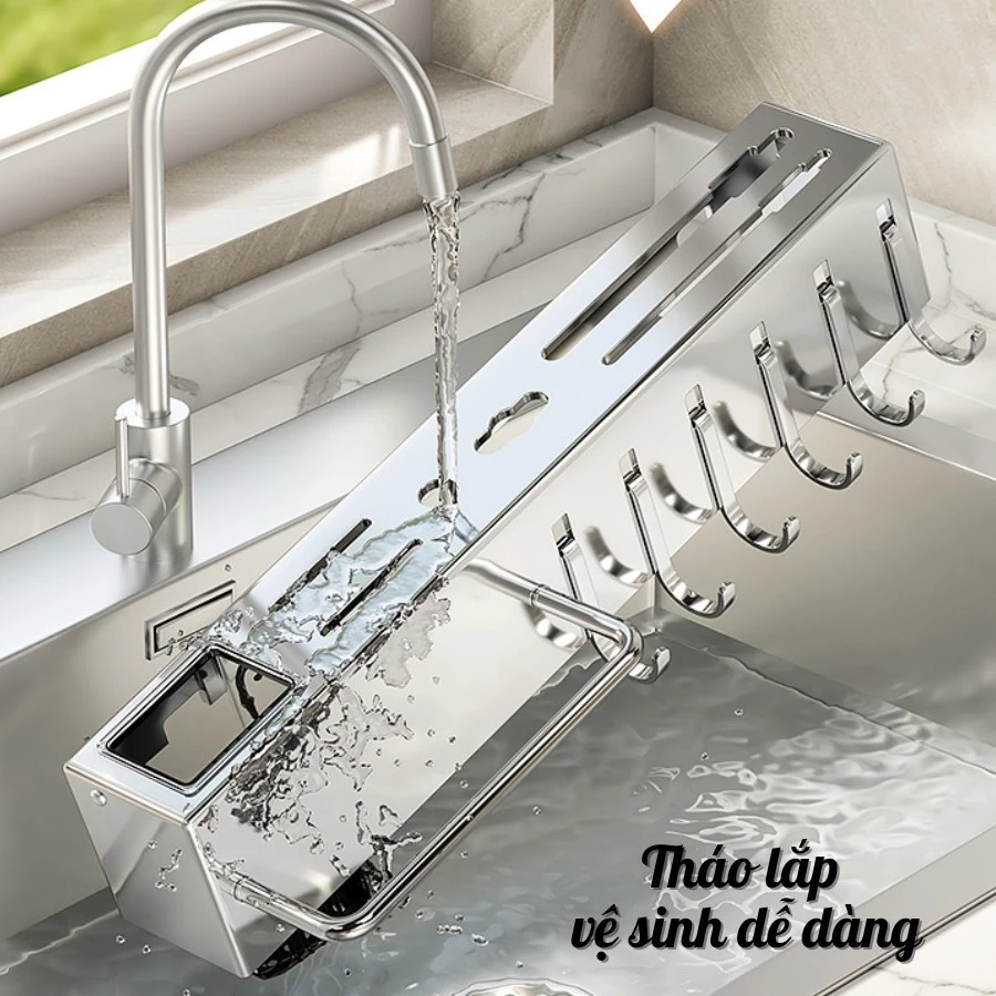 Giá treo đồ nhà bếp Kệ dao kéo treo tường kèm ống đựng đũa thìa thanh treo khăn lau bếp có móc treo
