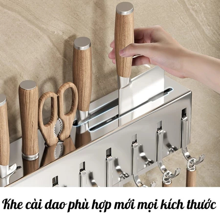 Giá treo đồ nhà bếp Kệ dao kéo treo tường kèm ống đựng đũa thìa thanh treo khăn lau bếp có móc treo