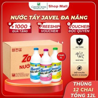 Thùng 12 Chai Nước Tẩy Đa Năng ZonRox Javel 1 Lít – Tẩy Trắng Vết Bẩn Hiệu Quả