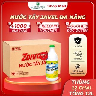 Thùng 12 Chai Nước Tẩy Đa Năng ZonRox Javel 1 Lít – Tẩy Trắng Vết Bẩn Hiệu Quả