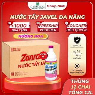 Thùng 12 Chai Nước Tẩy Đa Năng ZonRox Javel 1 Lít – Tẩy Trắng Vết Bẩn Hiệu Quả
