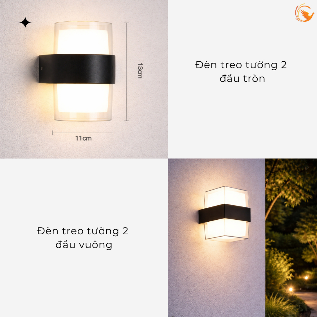 Đèn Hắt Tường 2 Đầu Trang Trí Gắn Treo Tường Chống Nước IP65 Cầu Thang Phòng Khách Phòng Ngủ