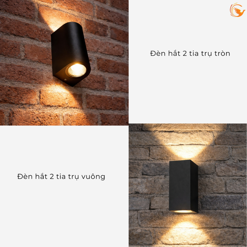 Đèn Hắt Tường 2 Đầu Trang Trí Gắn Treo Tường Chống Nước IP65 Cầu Thang Phòng Khách Phòng Ngủ