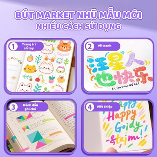 Bút Nhũ Lấp Lánh Nhiều Màu Có Hộp – Marker Highlight Kim Tuyến, Viết Trang Trí, Vẽ Sổ Tay, Nhanh Khô
