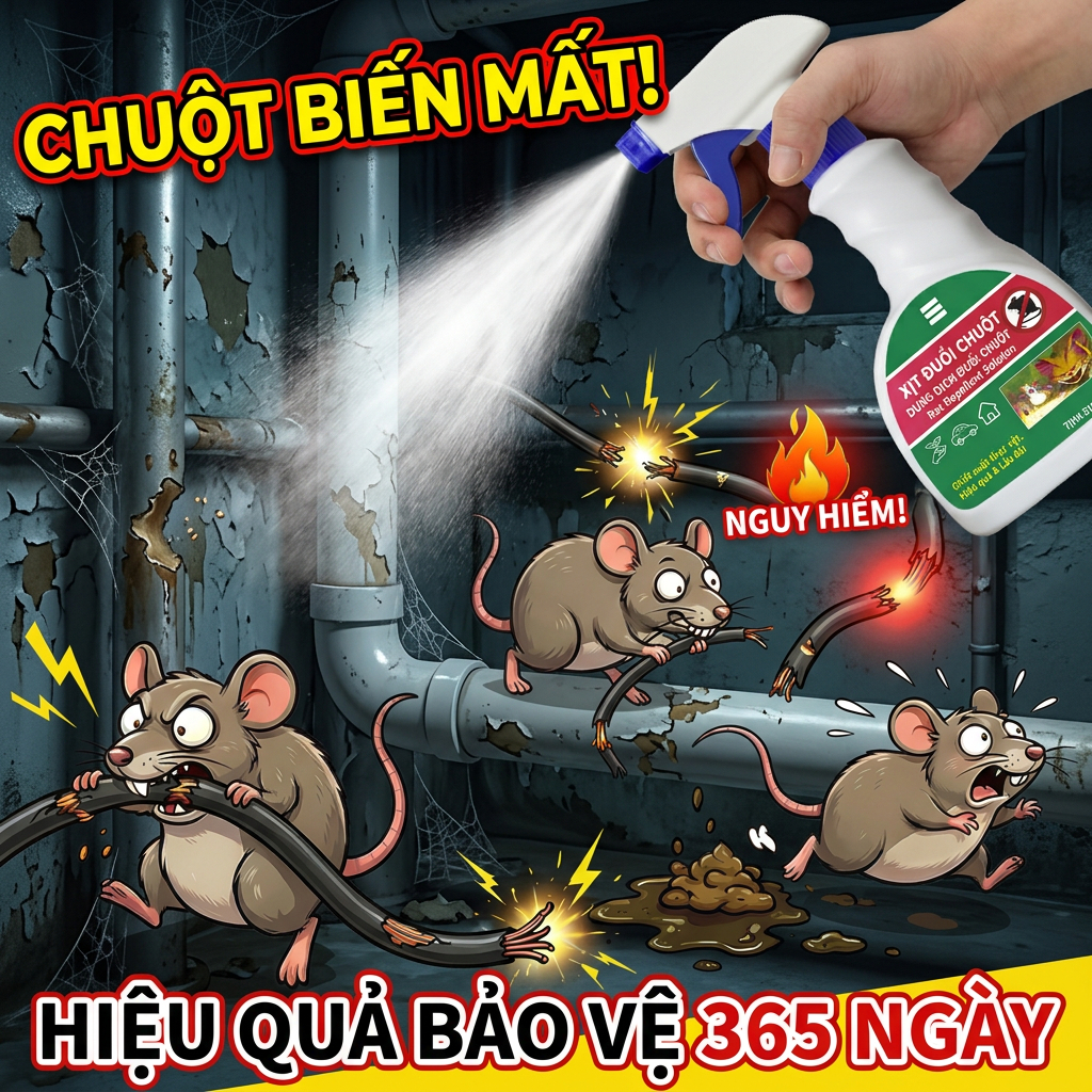 🐭 Xịt Đuổi Chuột 510ml – Hiệu Quả 200%, Thuốc & Máy Đuổi Chuột, Dùng Trong Nhà, Xe Hơi, Khoang Máy
