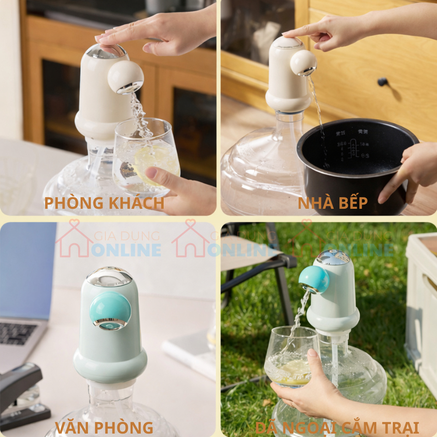 Máy rót nước tự động gắn chai bình, 3 chế độ rót cảm ứng, dùng pin sạc