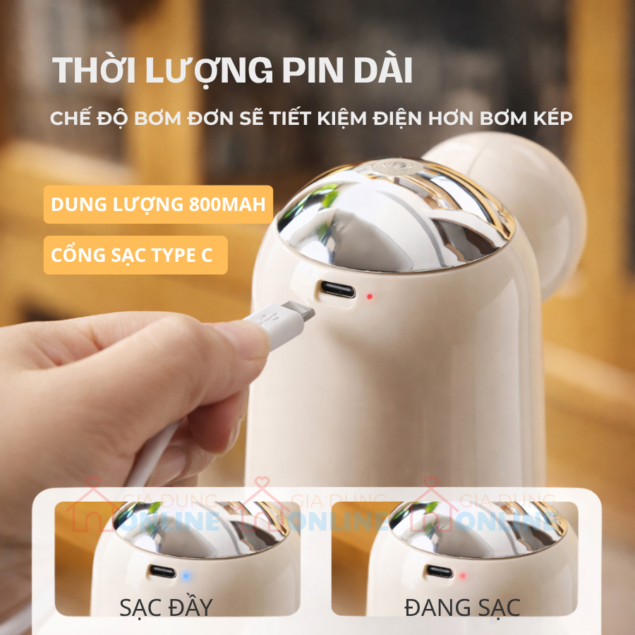 Máy rót nước tự động gắn chai bình, 3 chế độ rót cảm ứng, dùng pin sạc