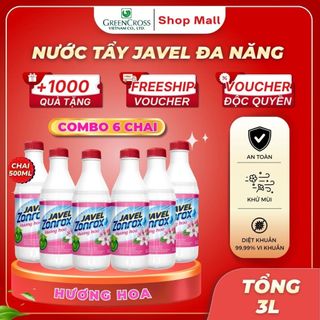 Combo 6 Chai Nước Tẩy Đa Năng ZonRox Javel 500ml – Tẩy Trắng Vết Bẩn Hiệu Quả