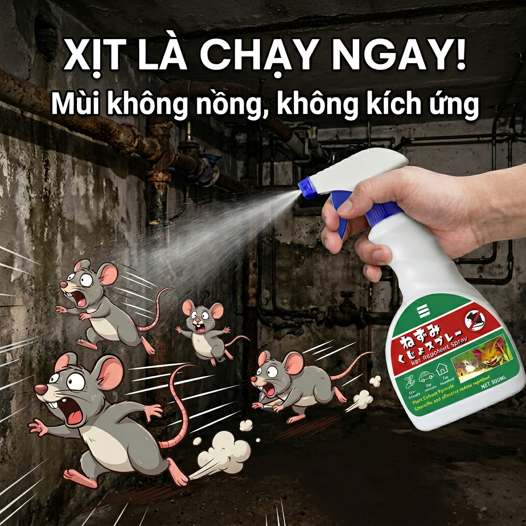 🐭 Hiệu Quả 100% 🐭 Thuốc & Xịt Đuổi Chuột 510ml – Máy Đuổi Chuột, Dùng Trong Xe Hơi, Khoang Máy, Trong Nhà